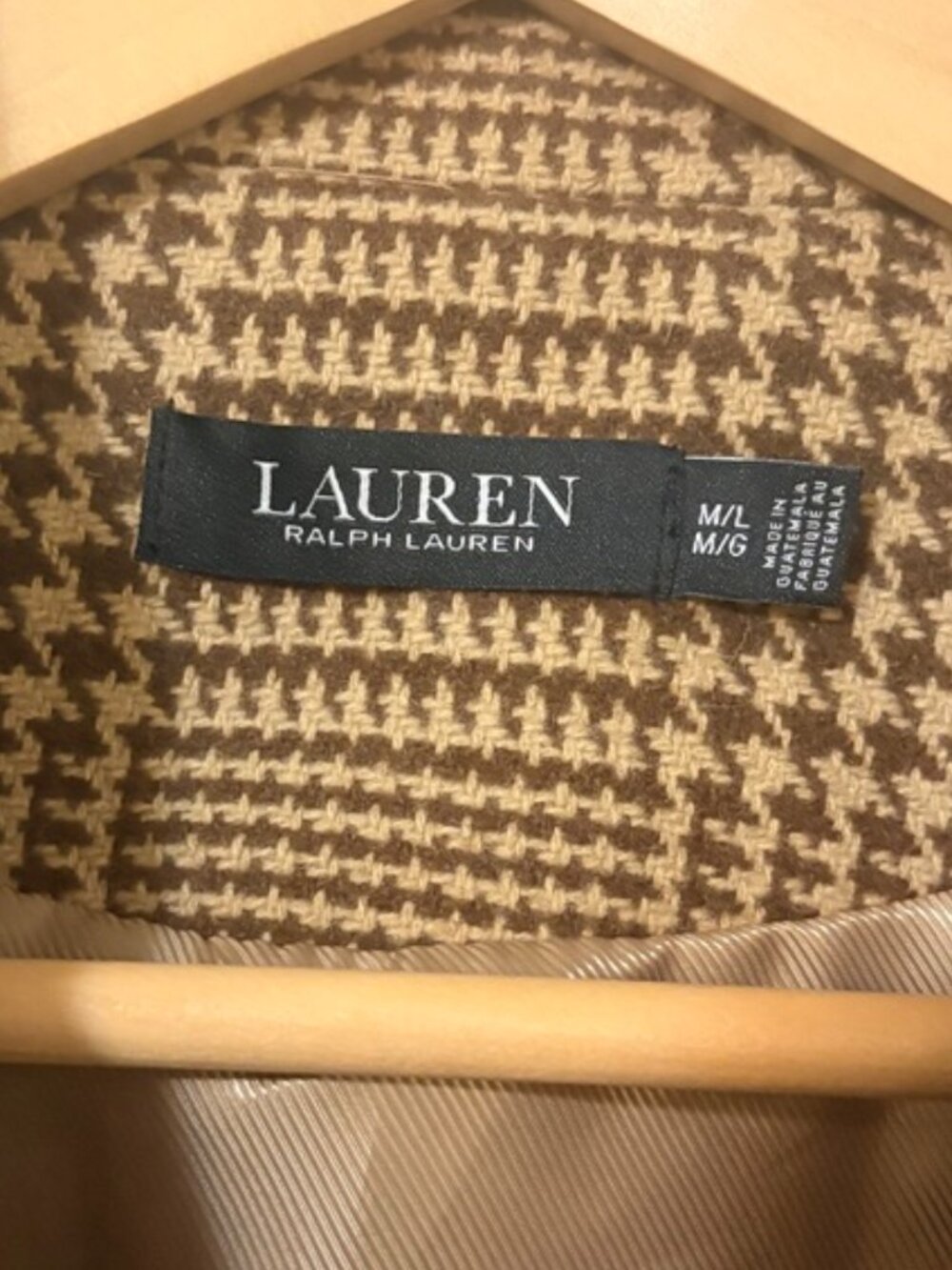 Lauren Ralph Lauren Wool Blend Cape Coat M/L Camel Cognac Check Heritage Autumn - Picture 6 of 16